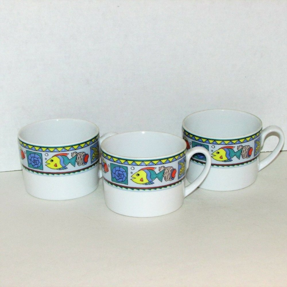 3 Studio Nova Beach Party Coffee Cups Y0289 Fish Coastal Summer Cottage Decor